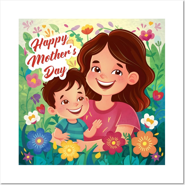 Mom and Son Celebrating Love and Joy on Mother’s Day Wall Art by AZ_DESIGN